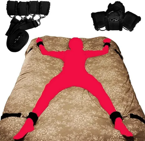Miniatura 2 de Cinturones de sujeción de cama tamaño King para muñecas y tobillos, cuerdas de sujeción y cordones para adultos para juegos de cama King