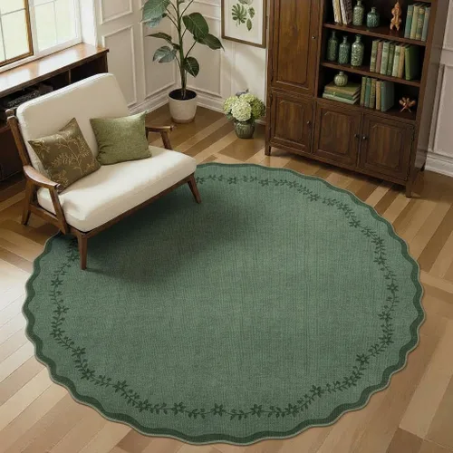 Miniatura 78 de GarveeHome Alfombra de entrada festoneada, 2 x 3, color azul sólido, lavable, alfombra floral para entrada interior, alfombra floral antideslizante
