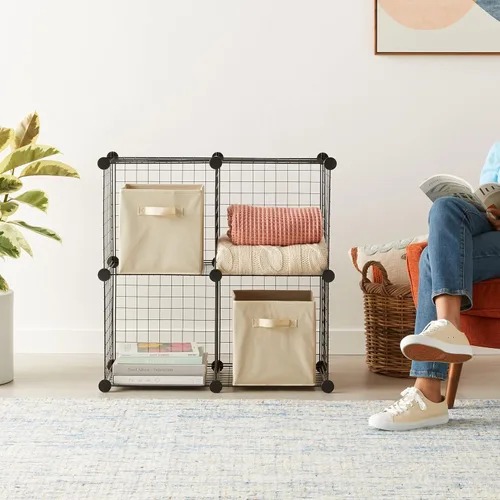 Miniatura 2 de Amazon Basics Organizador de almacenamiento de 4 cubos, armario y estantes de rejilla de alambre, apilable, negro de 14 x 14 x 14 pulgadas