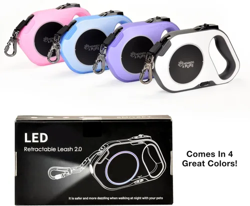 Miniatura 3 de Hounds & Pups - Correa retráctil para perro, 15 pies de longitud, luz LED para paseos nocturnos (morado)
