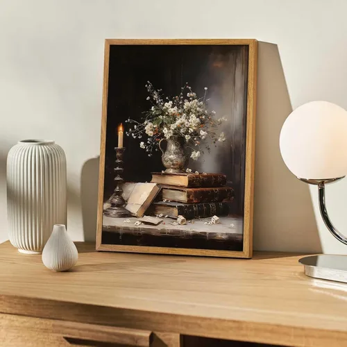 Miniatura 2 de Arte de Pared en Lienzo Enmarcado de Libros de Flores Melancólicas Estilo Victoriano Póster Impresiones Rústicas Flores Antiguas Naturaleza Muerta