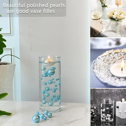 Miniatura 2 de 120 perlas flotantes sin agujero para centros de mesa de jarrones, cuentas de perlas doradas flotantes para jarrones, velas flotantes para el hogar