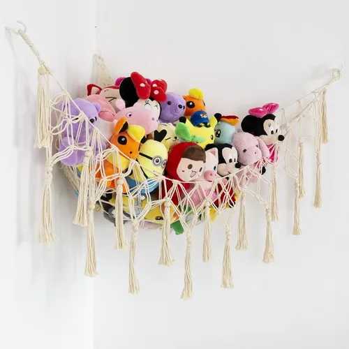 Miniatura 2 de Red o Hamaca para Animales de Peluche - Almacenamiento de Juguetes de Macramé, Organizador de Peluche, Red Colgante de Esquina, Guardería Bohemia