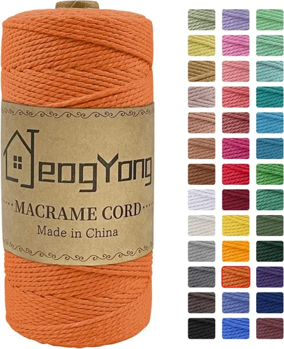 Miniatura 8 de JeogYong Cuerda de macramé de 0.078 pulgadas x 218 yardas, cuerda de algodón natural torcida de 3 hebras, cuerda de algodón de color para colgar Café