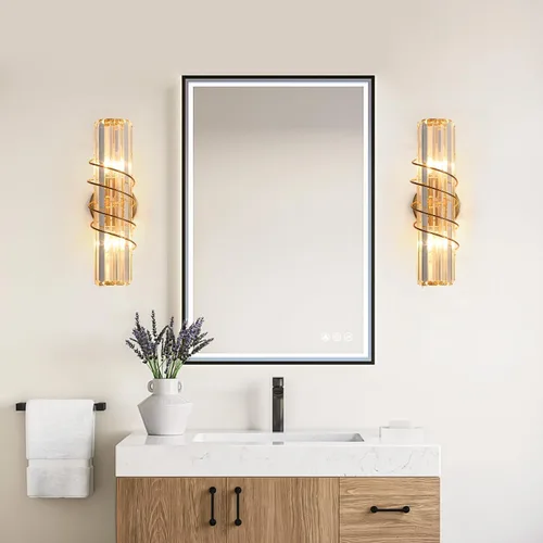 Miniatura 8 de Aplique de pared de cristal con 2 luces de latón vintage de mediados de siglo, iluminación de pared de latón dorado para interiores, lámpara