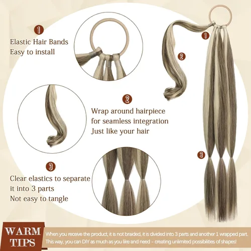 Miniatura 2 de Sofeiyan Extensión de cola de caballo de trenza larga con banda para el cabello, lacio, elegante, envolvente, extensiones de cabello trenzado, cola
