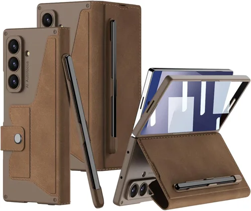 Miniatura 9 de Funda protectora de cuero para Samsung Galaxy Z Fold 7 con ranura para lápiz capacitivo y S-Pen (ranura extraíble para bolígrafo y S-Pen)
