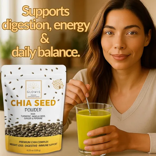 Miniatura 9 de Polvo de semilla de chía orgánica, mezcla de superalimentos 5 en 1 con cúrcuma, jengibre, nigella y pimienta negra, fibra, proteínas y apoyo