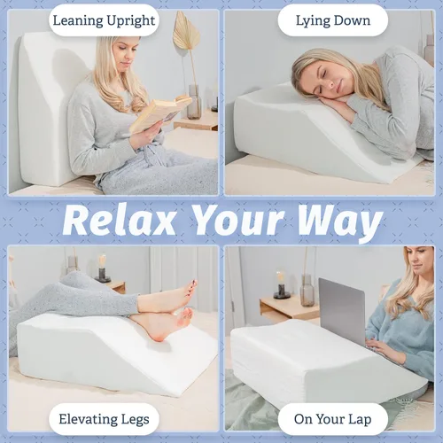 Miniatura 5 de Abco Tech Almohada de elevación de piernas de 8 pulgadas con parte superior de espuma viscoelástica – Eleva el descanso de las piernas para reducir