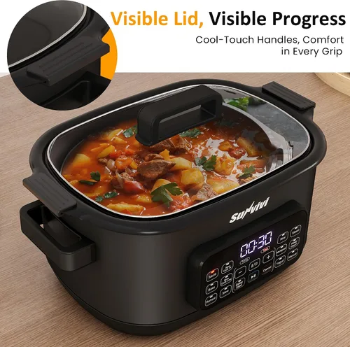 Miniatura 9 de Sunvivi Cocina múltiple 12 en 1, olla de cocción lenta programable de 6.5 cuartos de galón con temporizador y control de temperatura, ajuste