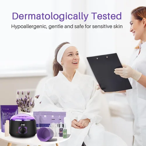 Miniatura 2 de BLITZWAX Kit de depilación brasileña y bikini con cuentas de cera de lavanda de 1 libra, calentador de cera dura para cara, piernas y cuerpo, kit