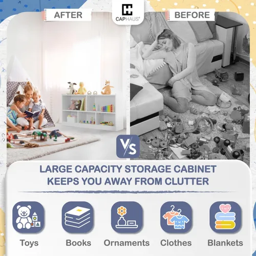 Miniatura 7 de CAPHAUS Organizador de almacenamiento de juguetes con compartimentos abiertos para niños, 44.1 x 11.8 x 24.2 pulgadas, blanco, organizadores