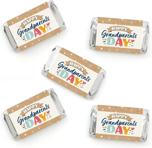 Big Dot of Happiness Happy Grandparents Day – Mini Candy Bar Wrapper Stickers – Regalos pequeños para fiesta de abuela y abuelo – 40 unidades