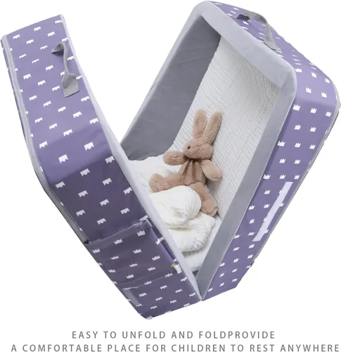 Miniatura 6 de Cama plegable para niños pequeños con lados, cama plegable para niños de 18 meses a 5 años (rectangular, corona)