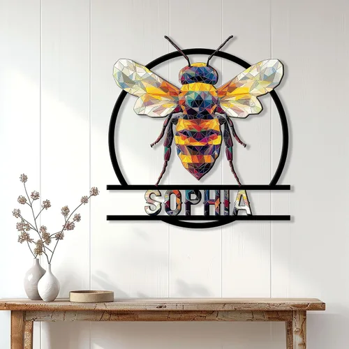 Miniatura 3 de Letrero de metal personalizado de abeja, cartel colgante de abeja de miel, porche de bienvenida al aire libre, valla de pared con nombre