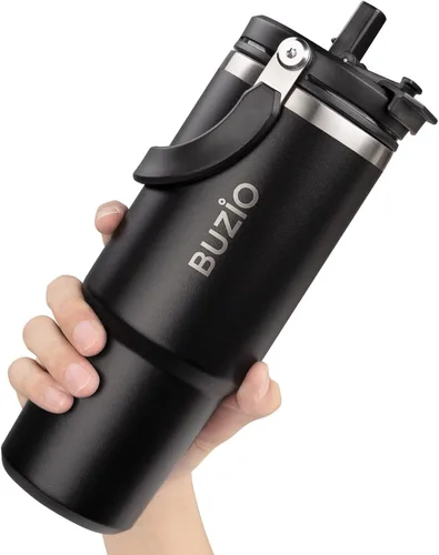 Miniatura 15 de BUZIO Vaso de 40 onzas con asa, vaso aislado con tapa 2 en 1 y popote, vaso de café helado aislado al vacío de acero inoxidable, taza de viaje a