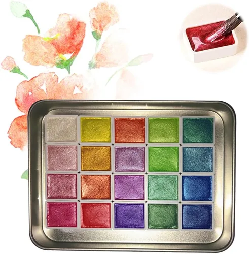 Miniatura 9 de Juego de pintura de acuarela de 20 colores, mini pintura de acuarela que cambia de color 2026, juego de pinturas de acuarela metálicas, caja