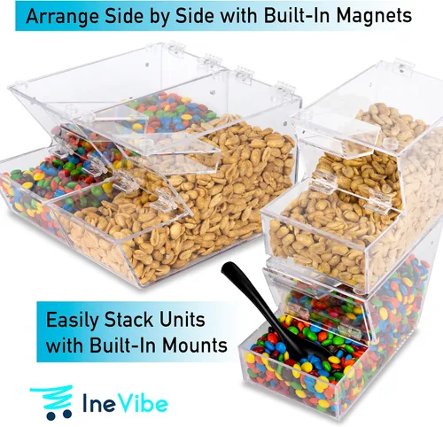 Miniatura 4 de IneVibe Dispensador de cobertura de caramelo – Recipiente acrílico a granel con cuchara, apilable y magnético para múltiples soportes en el estante