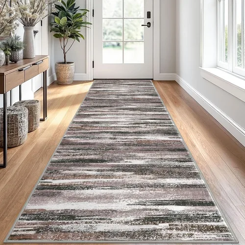 Miniatura 106 de Lansny Alfombra moderna abstracta de 2 x 5 pies, color negro, gris, blanco, lavable, alfombra de entrada para cocina, alfombra antideslizante suave
