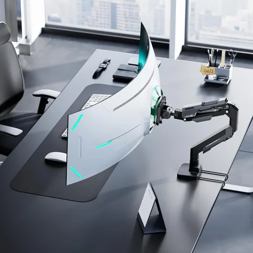 Miniatura 9 de ARES WING Brazo de monitor ultraancho de alta resistencia, soporte de monitor de aluminio con resorte de gas con USB para pantallas curvas de 24 a