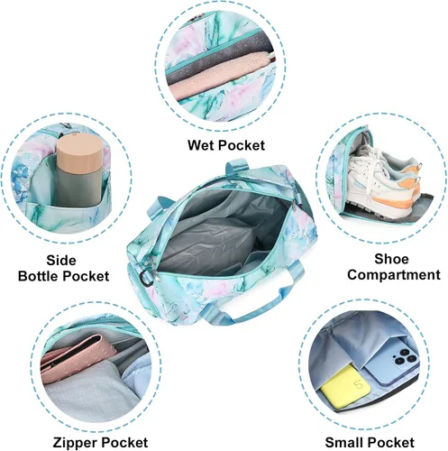 Miniatura 8 de Bolsa de deporte para gimnasio, bolsa de lona con bolsillo húmedo, bolsa de fin de semana con bolsa impermeable para zapatos y agujero de aire
