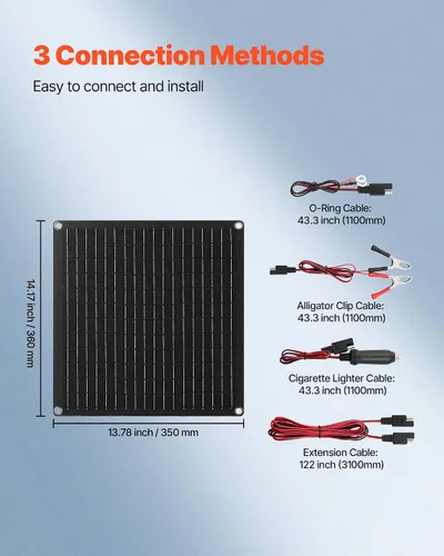 Miniatura 5 de VEVOR Cargador de batería de panel solar de 20 W y 12 V, cargador de batería solar con controlador inteligente integrado y 3 cables de conexión