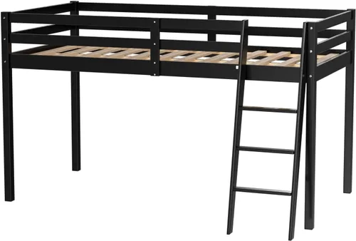 Miniatura 9 de VINGLI - Cama tipo loft baja de 47'' para junior con escaleras, cama de madera tamaño individual para adultos, niños y adolescentes jóvenes, sin