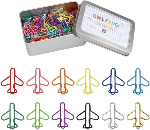 OWLFAVO 120 piezas de clips de papel en forma de avión con caja de almacenamiento, 12 colores, clips de papel bonitos y divertidos para marcar