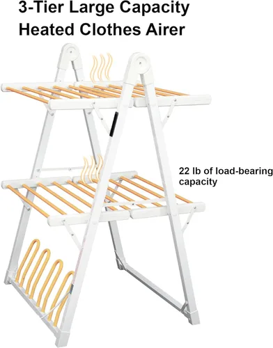 Miniatura 3 de Estante eléctrico de secado de ropa calentado, secadora de ropa plegable con calefacción y temporizador de apagado, tendedero para ropa, zapatos