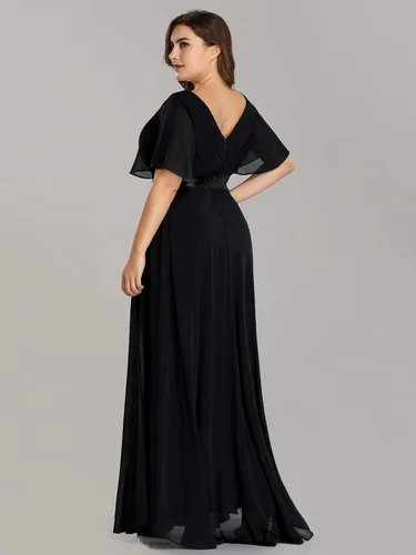 Miniatura 66 de Ever-Pretty Vestido formal para mujer, Navidad, Año Nuevo, cuello en V, gasa, talla grande, largo hasta el suelo, vestido de dama de honor