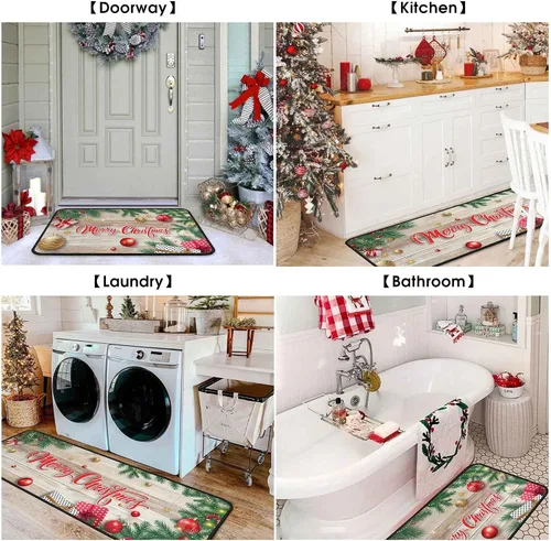 Miniatura 6 de 2 tapetes de cocina de Navidad para piso, tapete antideslizante para decoración de cocina, juego de alfombras de cocina antifatiga con corredor