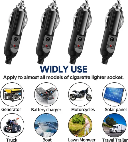 Miniatura 5 de Paquete de 4 encendedores de cigarrillos de 12 V, enchufe macho de 15 amperios, enchufe auxiliar de 24 V, enchufe de encendedor de cigarrillos