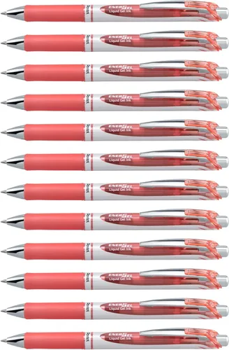 Pentel EnerGel RTX - Bolígrafo de gel líquido retráctil, (0.7 mm) línea media, tinta rosa coral, caja de 12 bolígrafos (BL77-P3)