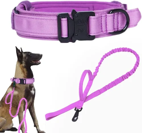 Miniatura 25 de Collar táctico para perro, ajustable, militar, de nailon, con asa de control y hebilla de metal resistente para perros medianos y grandes (negro, S)