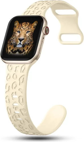 Miniatura 5 de CreateGreat - Paquete de 4 bandas grabadas con diseño de leopardo compatibles con Apple Watch para mujeres de 38mm 40mm 41mm 42mm 44mm 45mm 46mm