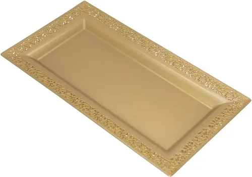 Miniatura 7 de Efavormart - Paquete de 4 bandejas rectangulares de plástico con estampado de encaje dorado de 14 pulgadas, bandejas decorativas para mesa de café