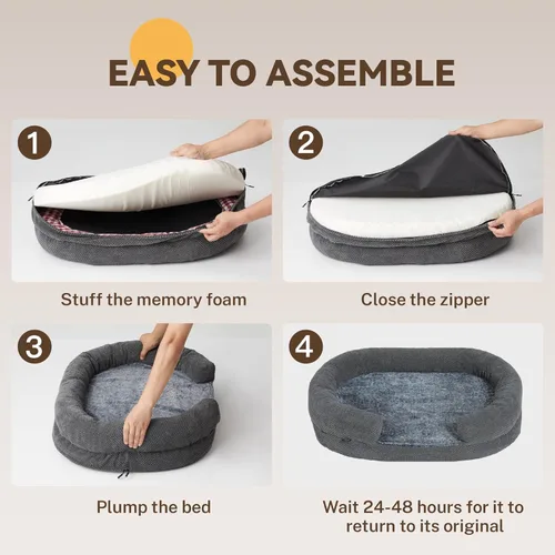 Miniatura 8 de Cama Ortopédica para Perros Grandes, Sofá de Espuma Viscoelástica con Textura de Cartón de Huevos con Lados Cómodos, Cama Sofá Suave y Grande