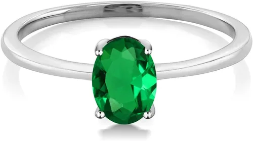 Miniatura 89 de Gem Stone King Anillo de compromiso solitario con piedra preciosa de oro blanco de 10 quilates, ovalado, 0.27 x 0.19 pulgadas, anillo de promesa