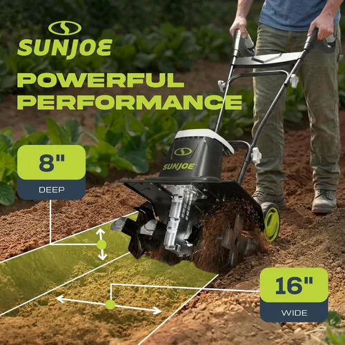 Miniatura 4 de Cultivadora eléctrica Sun Joe con ruedas, 16", Verde