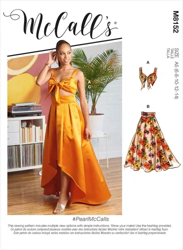 Miniatura 6 de McCall's M8152F5 - Kit de patrones de costura de falda plisada de cintura alta y top con lazo para mujer, código de diseño M8152, tallas 16-24