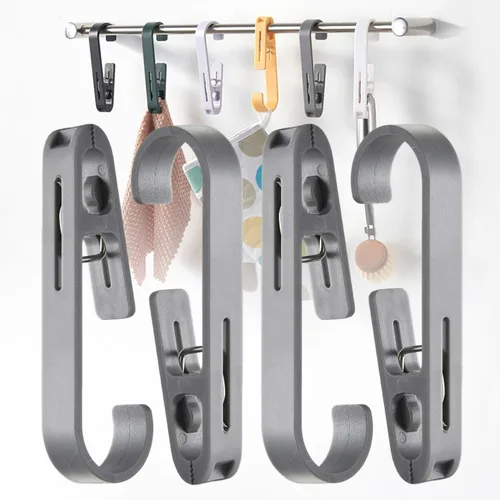 Miniatura 16 de iBetterLife Alfileres de ropa resistentes para exteriores, 8 ganchos grandes para ropa sucia con clips, abrazaderas organizadoras de armario