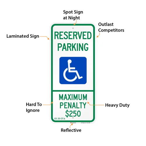Miniatura 5 de SmartSign - Letrero de estacionamiento reservado para discapacitados - Penalización máxima de $250 pulgadas 12 x 26 pulgadas, aluminio reflectante