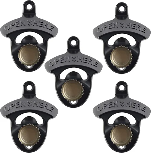 Abrebotellas de cerveza magnética negra para montar en la pared, con imanes incrustados, 5 unidades Negro