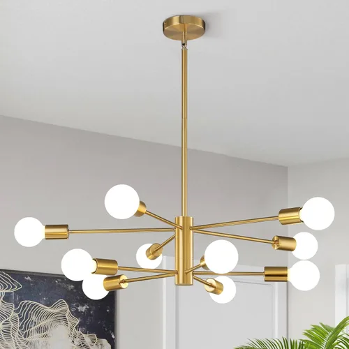 Miniatura 11 de KAISITE Lámpara de Araña Moderna Sputnik Luz de Techo 8 Luces Lámpara de Araña Dorada Luz de Comedor Sobre Mesa Altura Ajustable Lámpara de Araña