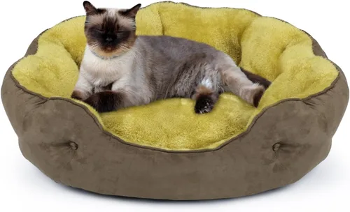 Cama para perros pequeños de 20 x 19 x 6 pulgadas, cama ovalada lavable para interiores con parte inferior antideslizante y cojín extraíble, cama