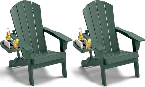 Miniatura 49 de NAVINE Juego de 2 sillas Adirondack plegables de polietileno de alta densidad con portavasos multifuncional, resistente a la intemperie, para Blanco