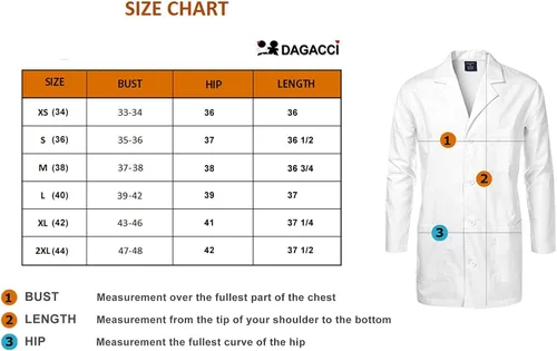 Miniatura 3 de Dagacci Medical Uniform Abrigo de laboratorio unisex de 35 pulgadas, blanco, talla XS a XXL, Blanco