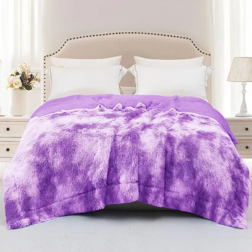 Miniatura 31 de Exclusivo Mezcla Manta de Cama Mullida de Piel Sintética Tamaño King, Mantas Reversibles Shaggy de Vellón Sherpa Teñido Tie Dye, Mantas Mullidas