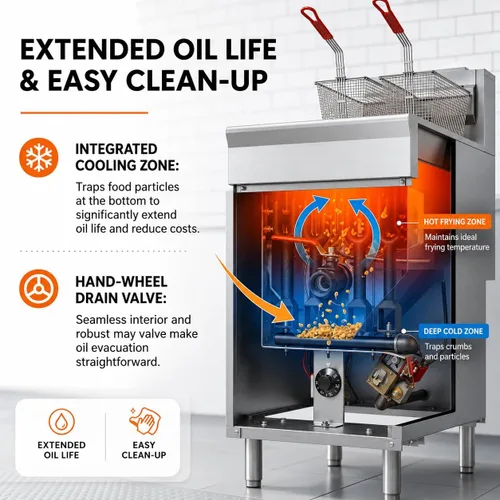 Miniatura 4 de Freidora de propano comercial de alta resistencia, freidora de gas de acero inoxidable de 4 tubos de 120,000 BTU, capacidad de 50 libras