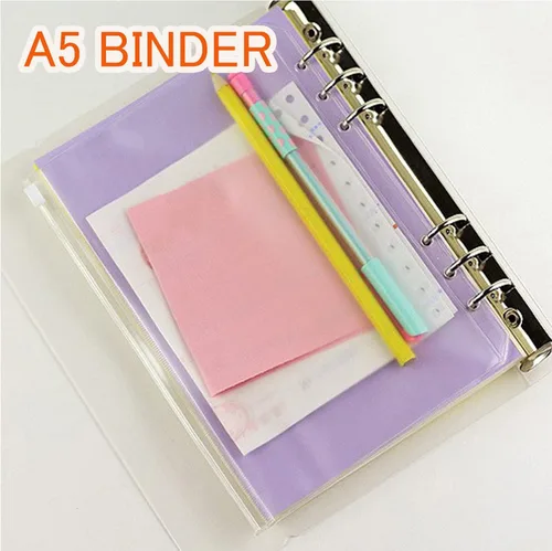 Miniatura 5 de DY.2ten Juego de cuadernos recargables, paquete de 3 papeles de repuesto forrados, bolsillos transparentes con cremallera, divisores, pestañas